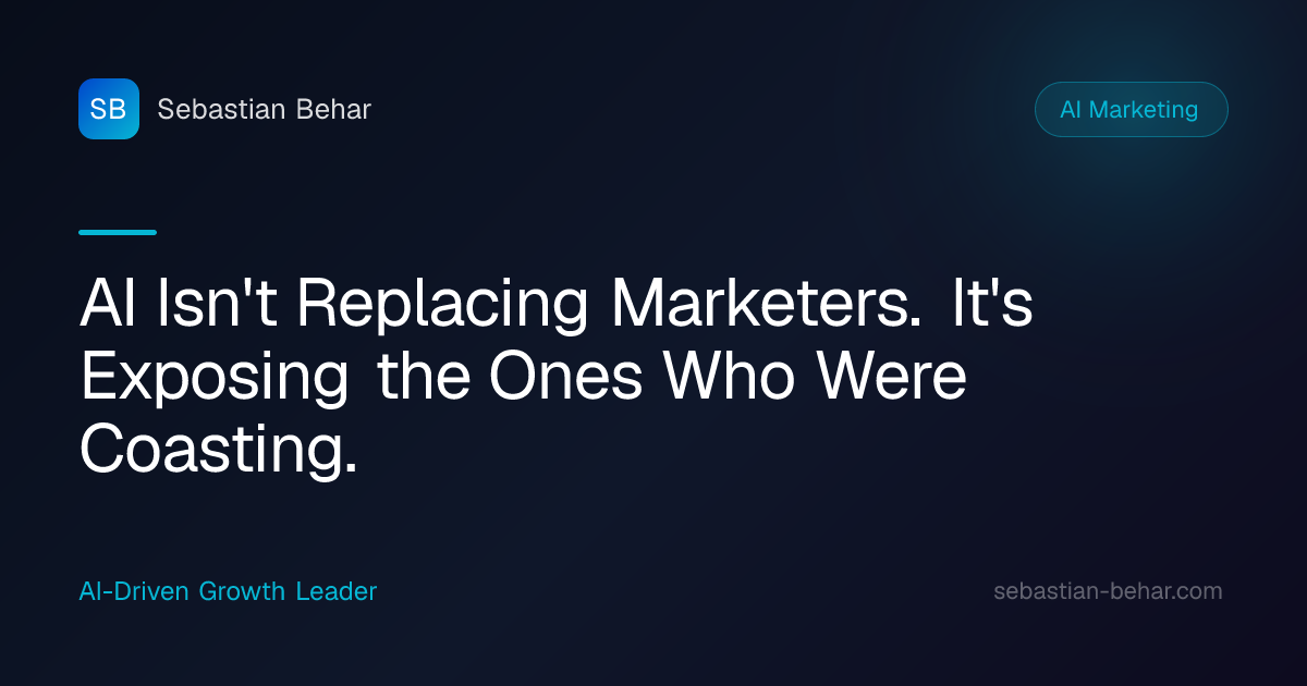 A marketer reviewing growth dashboards while AI automates routine reporting and content production tasks