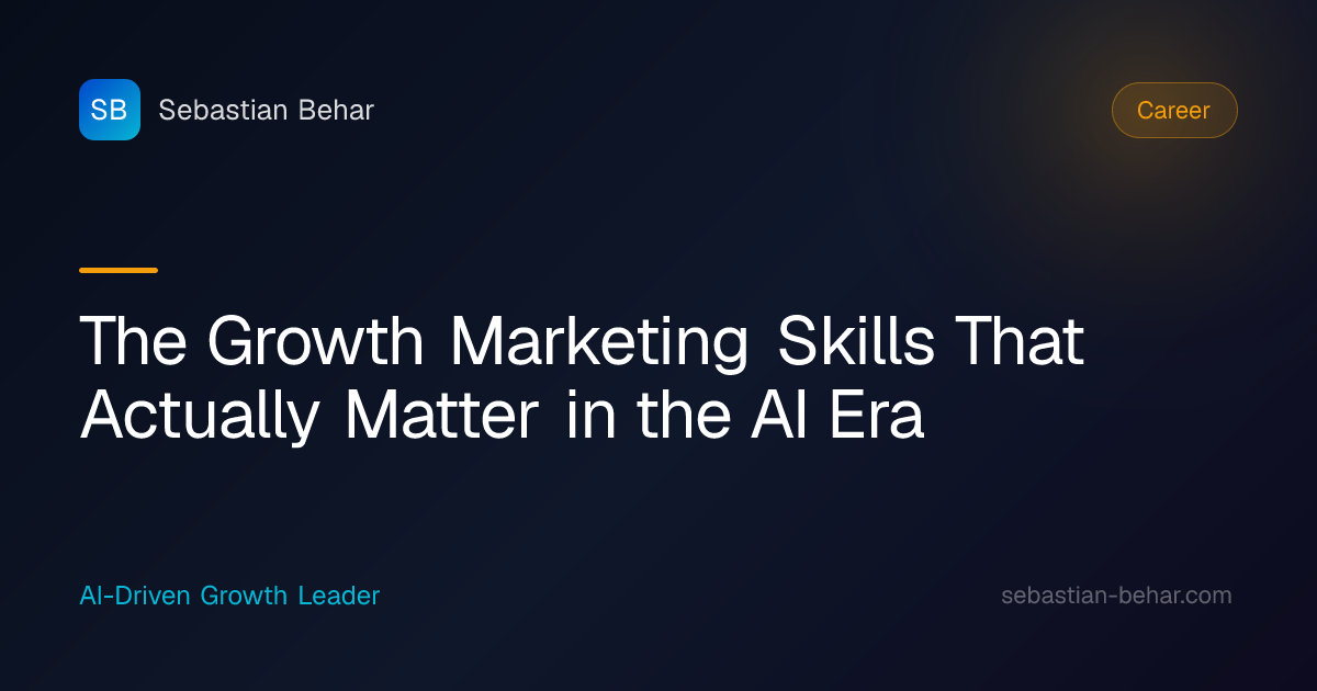 A growth marketer directing AI tools across a dashboard of experiments, metrics, and lifecycle flows